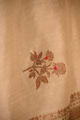 Off White Chanderi Silk Saree With Antique Zari Ethnic Woven Butis