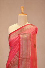 Red Chanderi Silk Saree With Antique Zari Ethnic Woven Butis