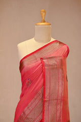 Red Chanderi Silk Saree With Antique Zari Ethnic Woven Butis
