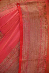 Red Chanderi Silk Saree With Antique Zari Ethnic Woven Butis
