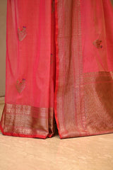 Red Chanderi Silk Saree With Antique Zari Ethnic Woven Butis