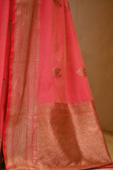 Red Chanderi Silk Saree With Antique Zari Ethnic Woven Butis