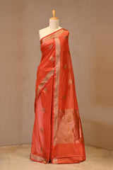 Rust Red Chanderi Silk Saree with Zari Meenakari Buta