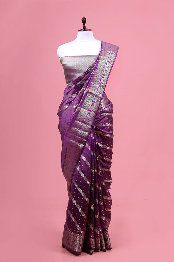 Purple Woven Silk Saree By Chinaya Banaras