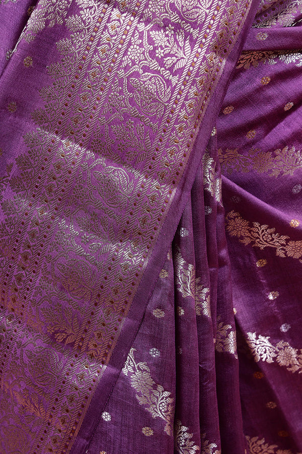 Purple Striped Woven Chiniya Silk Saree