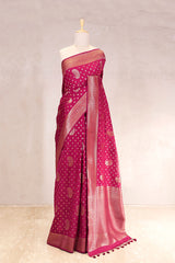 Magenta Banarasi Chiniya Silk Saree with Antique Zari Work