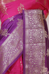 Purple Pink Banarasi Dupion Silk Saree Meenakari Motifs