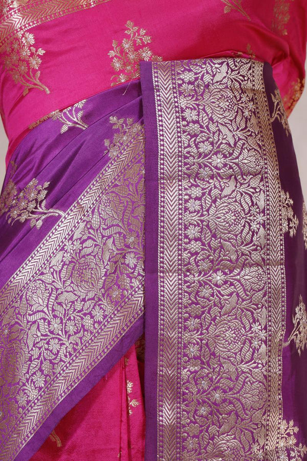 Purple Pink Banarasi Dupion Silk Saree Meenakari Motifs