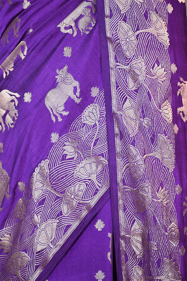 Purple  Chiniya Silk Saree with Pichwai Kamdhenu Motifs