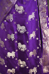Purple  Chiniya Silk Saree with Pichwai Kamdhenu Motifs