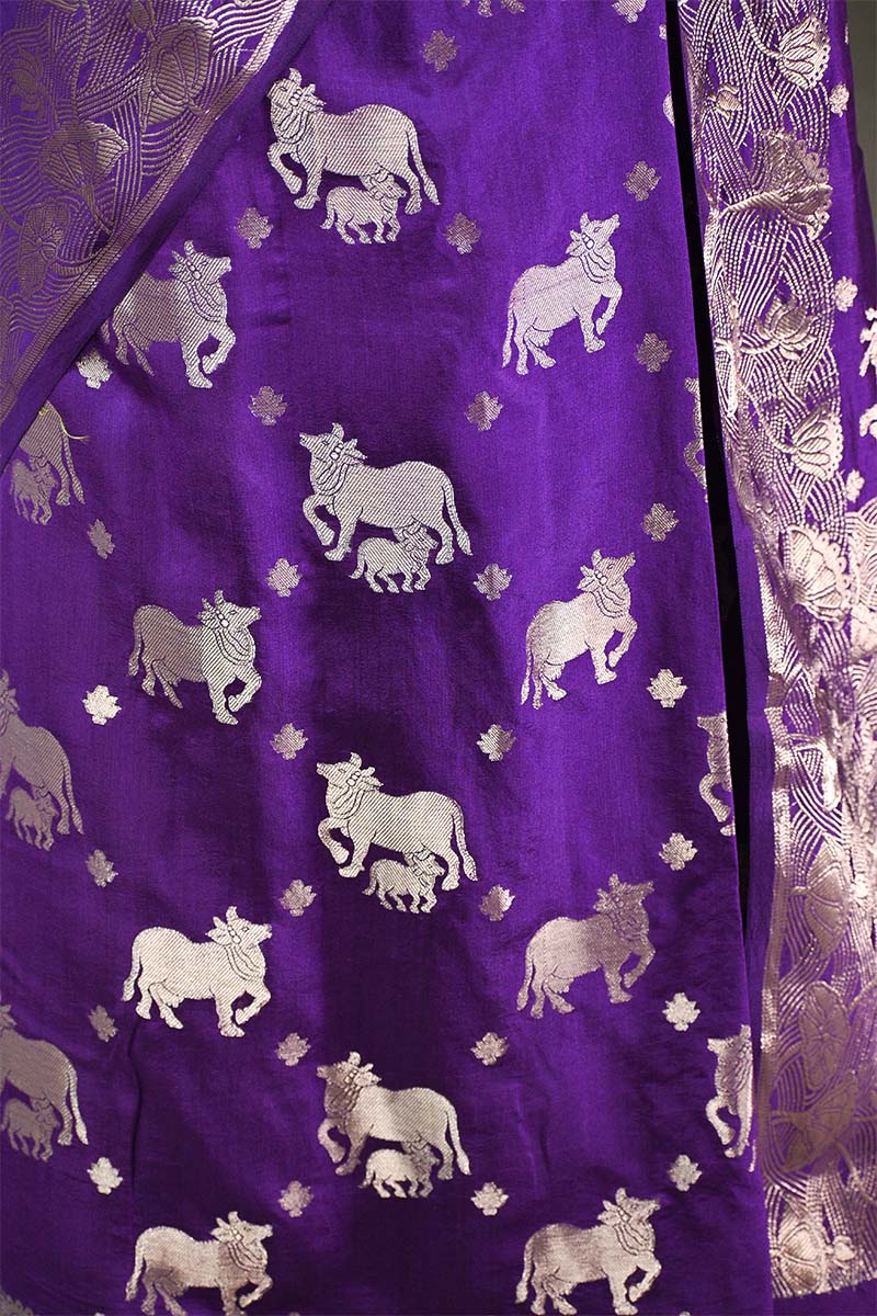 Purple  Chiniya Silk Saree with Pichwai Kamdhenu Motifs
