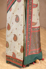Powder Blue Chiniya Silk Saree with Antique Zari Paisley Buta