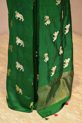 Green Banarasi Chiniya Silk Saree with Aghanya Motifs