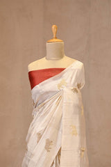 White Banarasi Chiniya Silk Saree with Aghanya Motifs