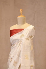 White Banarasi Chiniya Silk Saree with Aghanya Motifs