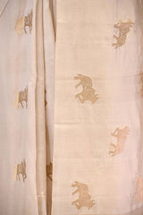 White Banarasi Chiniya Silk Saree with Aghanya Motifs