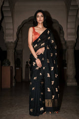 Black Banarasi Chiniya Silk Saree with Aghanya Motifs