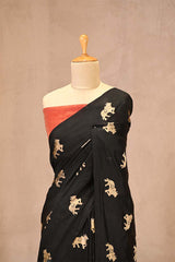 Black Banarasi Chiniya Silk Saree with Aghanya Motifs