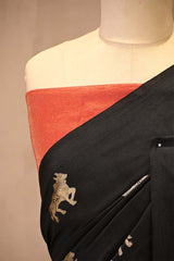 Black Banarasi Chiniya Silk Saree with Aghanya Motifs