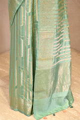 Aqua Blue Chiniya Silk Saree with Gaja and Mayur Motifs