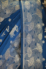 Cobalt Blue Chiniya Silk Saree with Pichwai Kamdhenu Motifs
