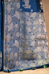 Cobalt Blue Chiniya Silk Saree with Pichwai Kamdhenu Motifs