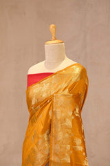 Mustard Yellow Chiniya Silk Saree with Pichwai Kamdhenu Motifs