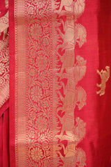 Pink Chiniya Silk Saree with Gold Zari Horse Motifs