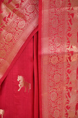 Pink Chiniya Silk Saree with Gold Zari Horse Motifs