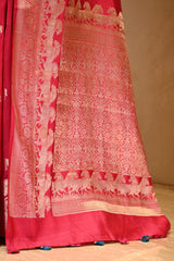 Pink Chiniya Silk Saree with Gold Zari Horse Motifs