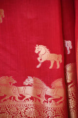 Pink Chiniya Silk Saree with Gold Zari Horse Motifs