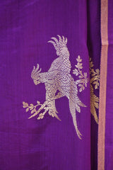 Purple Chiniya Silk Saree with Gold Zari Crane Motif