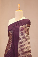 Wine Chiniya Silk Saree with Gold Zari Geometric Grid