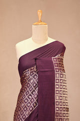 Wine Chiniya Silk Saree with Gold Zari Geometric Grid