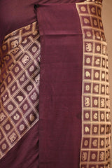 Wine Chiniya Silk Saree with Gold Zari Geometric Grid