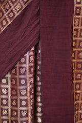 Wine Chiniya Silk Saree with Gold Zari Geometric Grid