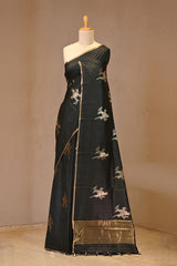 Black Chiniya Silk Saree with Gold Zari Crane Motifs