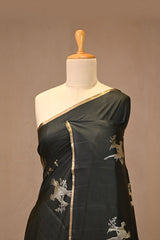 Black Chiniya Silk Saree with Gold Zari Crane Motifs