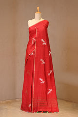 Red Chiniya Silk Saree with Gold Zari Crane Motifs