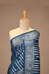 Blue Chiniya Silk Saree with Watergold Zari Stripes