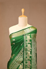 Green Chiniya Silk Saree with Meenakari Buti