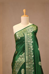 Bottle Green Chiniya Silk Saree with Meenakari Buti