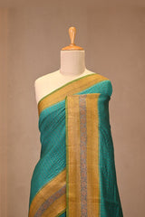 Teal Blue Chiniya Silk Saree with Zari Stripes