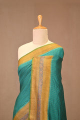 Teal Blue Chiniya Silk Saree with Zari Stripes