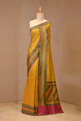Mustard Yellow Chiniya Silk Saree with Zari Stripes