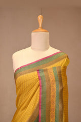 Mustard Yellow Chiniya Silk Saree with Zari Stripes