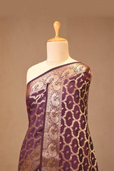 Wine Chiniya Silk Saree with Zari Geometric Jaal