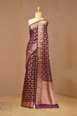 Wine Chiniya Silk Saree with Zari Geometric Jaal