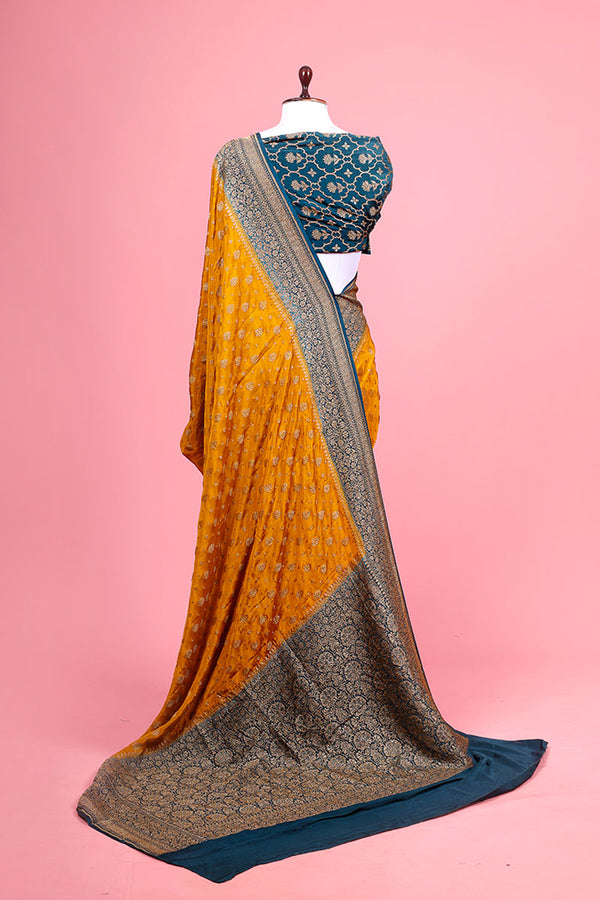 Mustard Yellow Handloom Crepe Saree