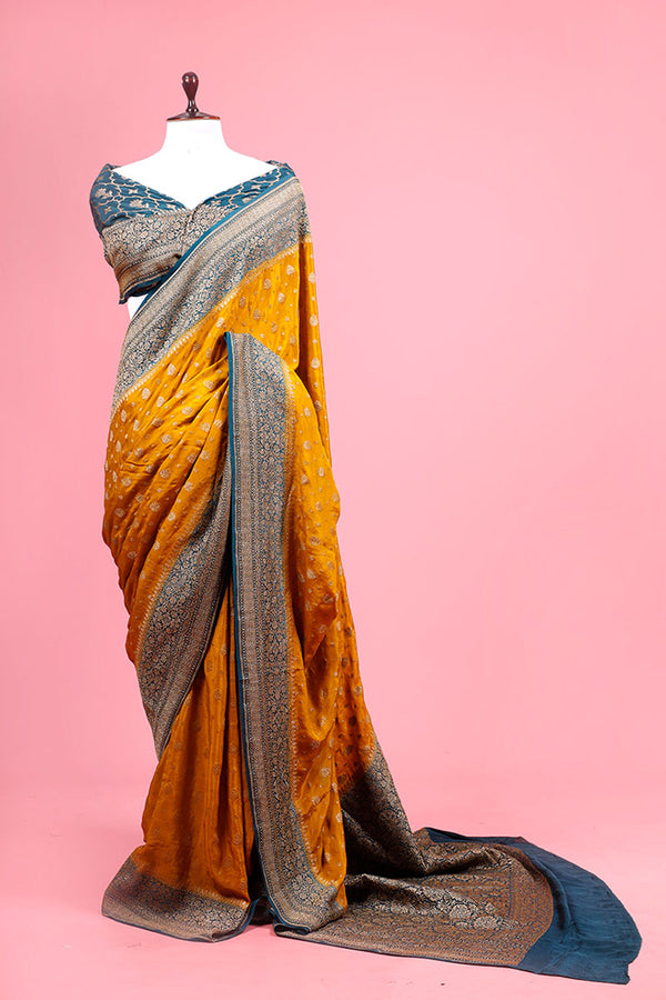 Yellow Handwoven Crepe Silk Saree By Chinaya Banaras